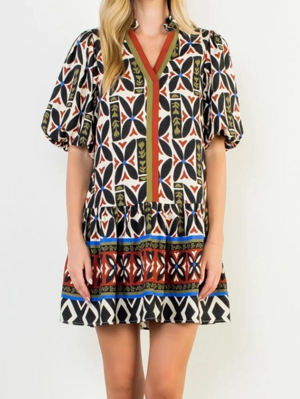 THML Geometric Print Boho Mini Dress